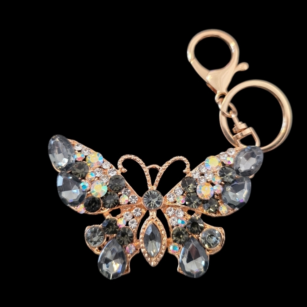 Elegant Gold and Black Butterfly Bag Charm | Keychain